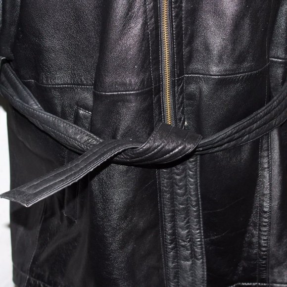 Wilson's Medium Asymmetrical Full Zip 100% Leather Belted Notched Collar Coat - Picture 11 of 12